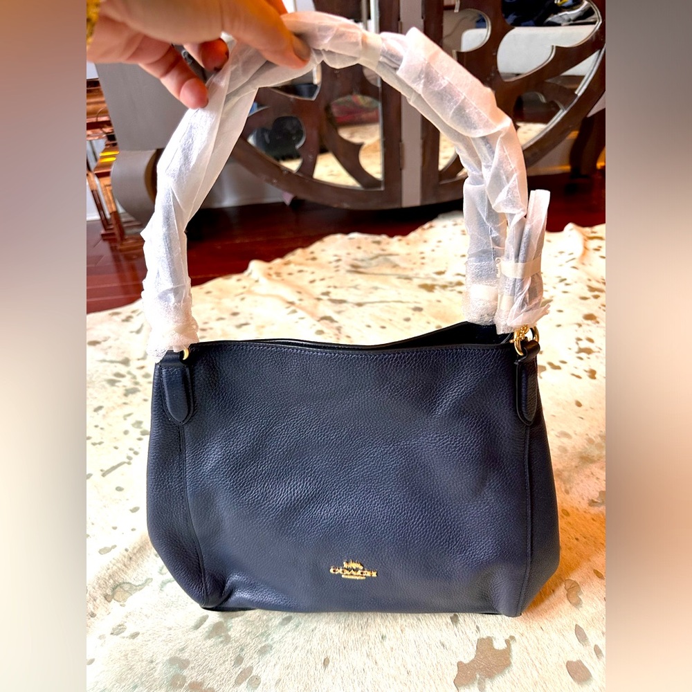 Coach Black Pebbled Leather Shoulder Bag with Gold Hardware
